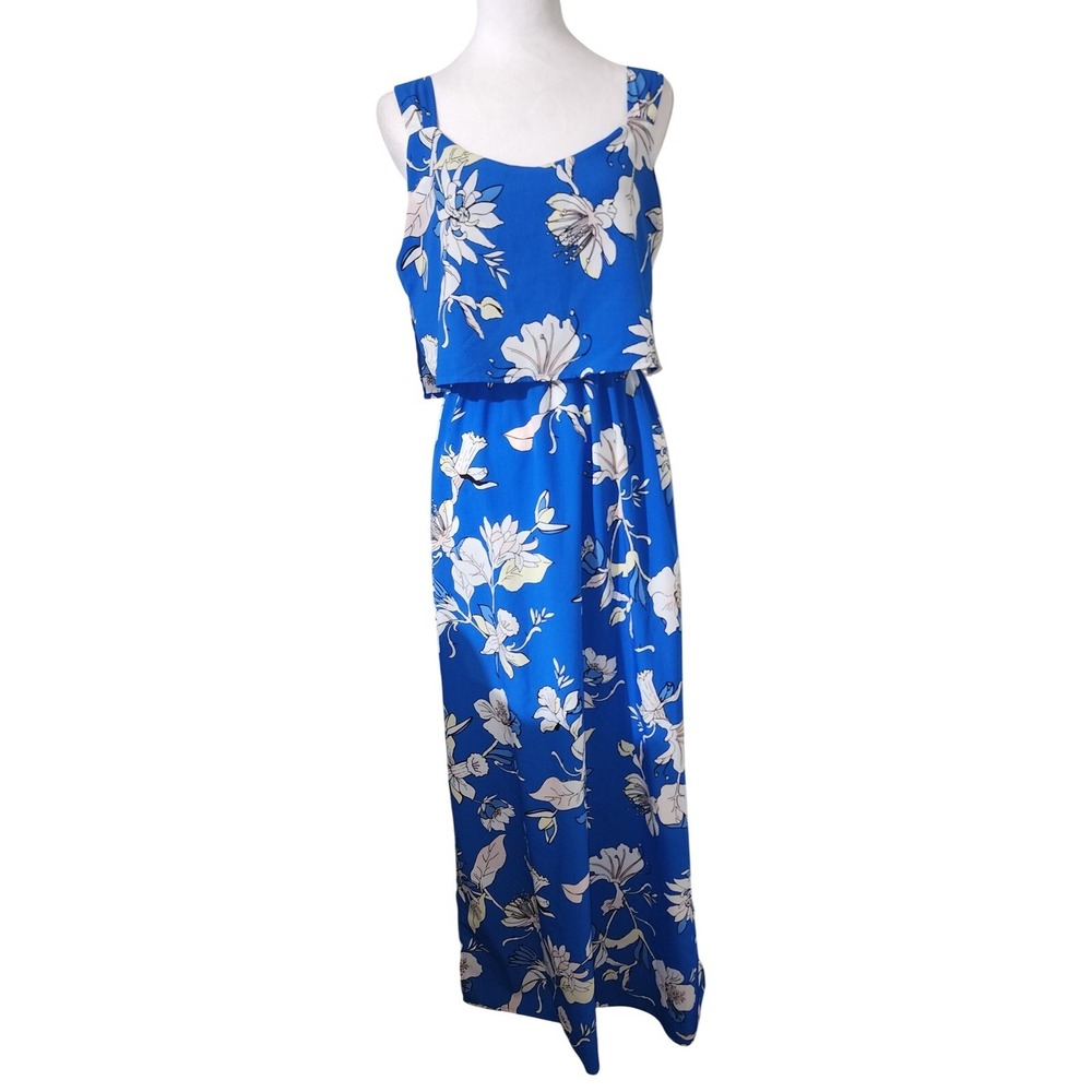 Carolina Belle Floral Maxi Dress Sleeveless Blue White Summer Size 6